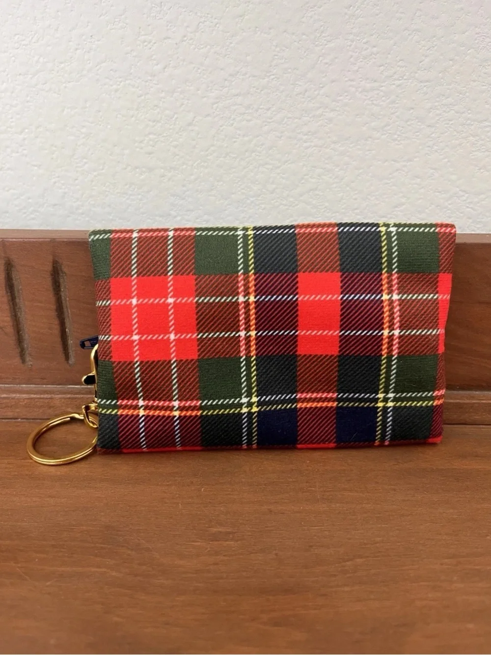 Makeup Junkie Bags Plaid Key Pouch - Red Navy Green